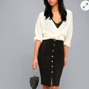 Lulus Rigby Black Suede Button-Up Pencil Skirt